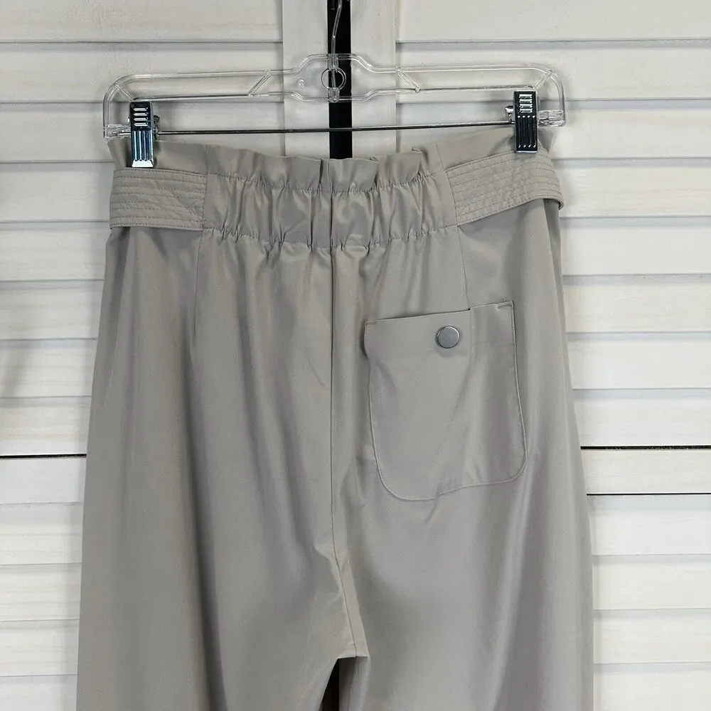 Athleta Skyline II Pants‎ Abalone Gray Taupe Pleated Tie Waist Taper Size 6